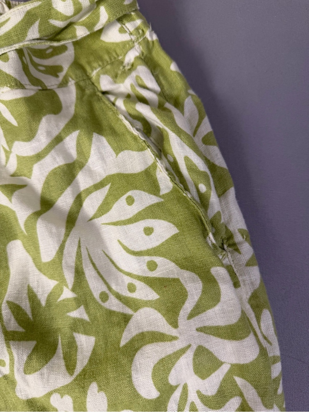 100% Linen Rachel Zoe Green and White Tropical Palm Print Wide-Leg Pants Size M - Picture 6 of 13
